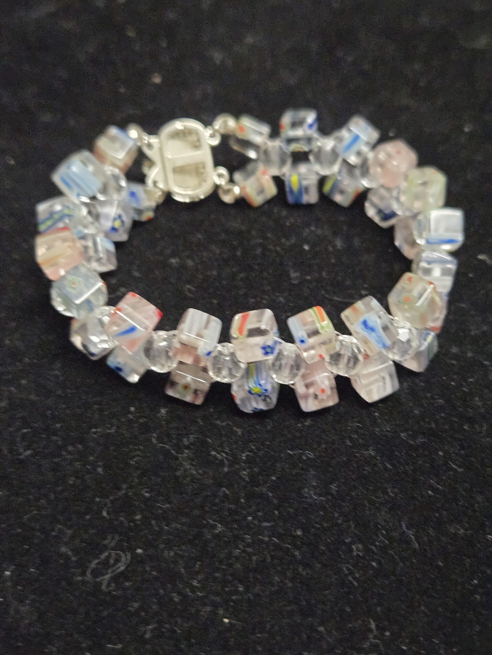 Multicolor Glass Cube Floral Bead Bracelet